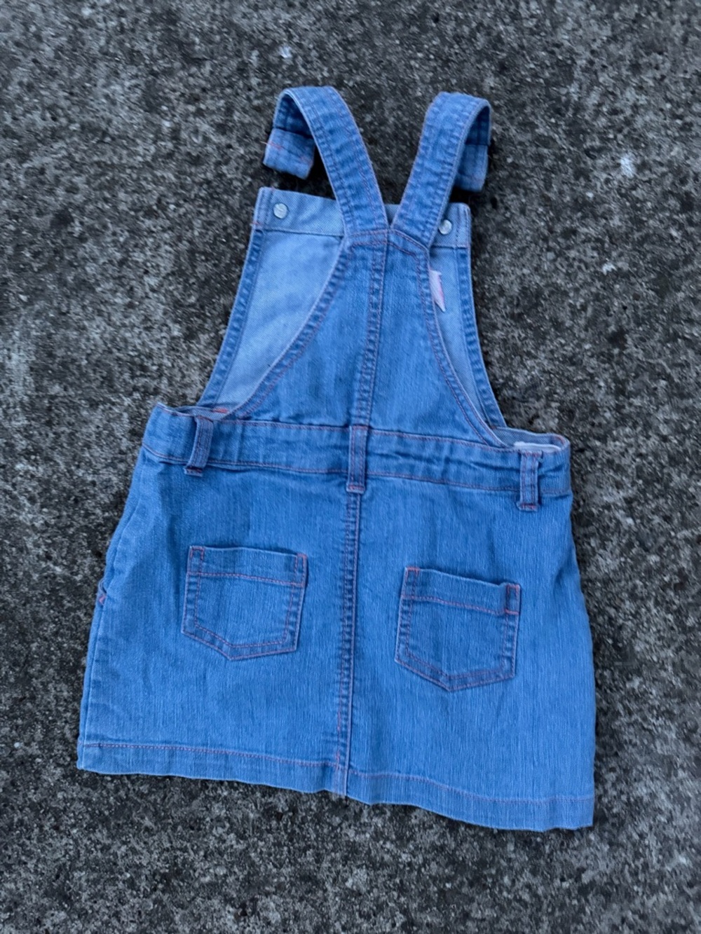 Disney Light Blue Denim Overall Dress with Pink Stitching - Picture 6 of 7